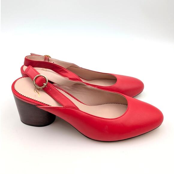 J. Crew Leather Slingback Pumps Almond Toe Women's Bright Cerise Size US8 EU39 - Picture 3 of 10